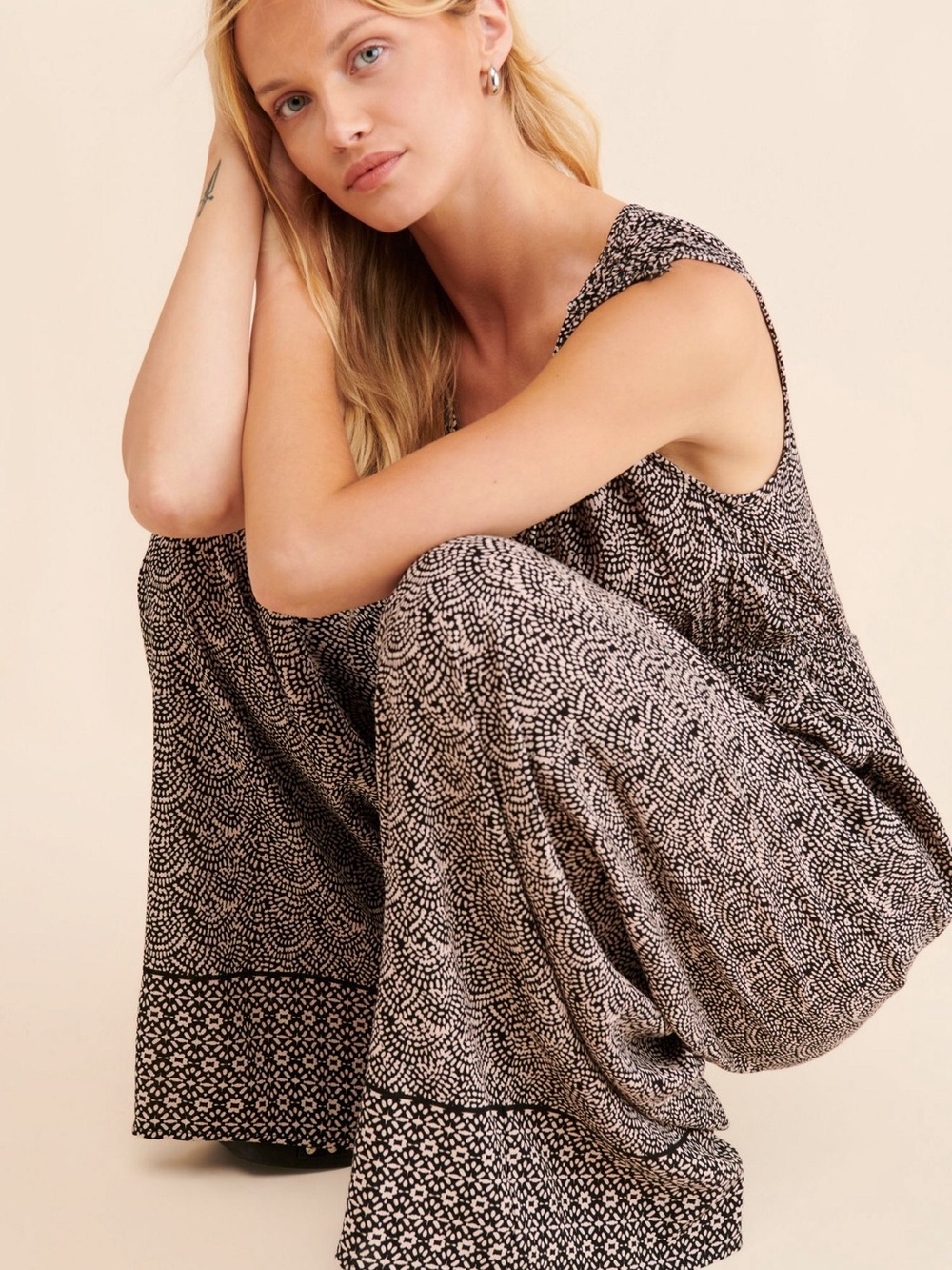 Anthropologie Sleeveless Printed Wide-Leg Jumpsuit in Black & White M